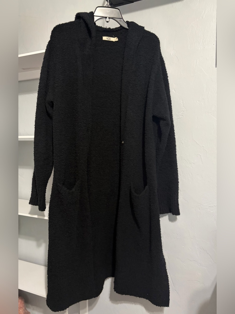 UGG Black Plush Teddy Hooded Long Coatigan